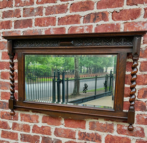 Antique English Wall Mirror Rectangular Barley Twist Post Oak Beveled 1930's