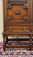 Load image into Gallery viewer, Antique English Jacobean Bookcase Bookshelf Cabinet Double Glass Door Oak c1930s