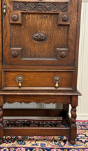 Load image into Gallery viewer, Antique English Jacobean Bookcase Bookshelf Cabinet Double Glass Door Oak c1930s
