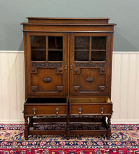 Load image into Gallery viewer, Antique English Jacobean Bookcase Bookshelf Cabinet Double Glass Door Oak c1930s