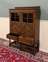 Load image into Gallery viewer, Antique English Jacobean Bookcase Bookshelf Cabinet Double Glass Door Oak c1930s