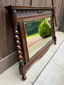 Antique English Wall Mirror Rectangular Barley Twist Post Oak Beveled 1930's