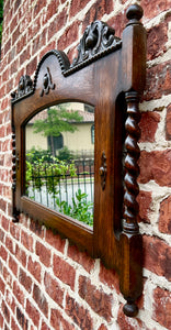 Antique English Mirror Rectangular Barley Twist Post Jacobean Oak 1930's