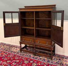 Load image into Gallery viewer, Antique English Jacobean Bookcase Bookshelf Cabinet Double Glass Door Oak c1930s
