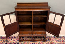 Load image into Gallery viewer, Antique English Jacobean Bookcase Bookshelf Cabinet Double Glass Door Oak c1930s