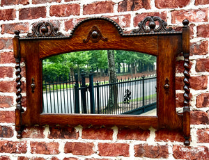 Antique English Mirror Rectangular Barley Twist Post Jacobean Oak 1930's