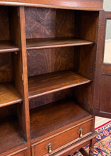 Load image into Gallery viewer, Antique English Jacobean Bookcase Bookshelf Cabinet Double Glass Door Oak c1930s