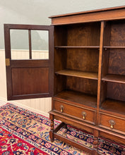 Load image into Gallery viewer, Antique English Jacobean Bookcase Bookshelf Cabinet Double Glass Door Oak c1930s