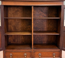 Load image into Gallery viewer, Antique English Jacobean Bookcase Bookshelf Cabinet Double Glass Door Oak c1930s