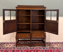 Load image into Gallery viewer, Antique English Jacobean Bookcase Bookshelf Cabinet Double Glass Door Oak c1930s