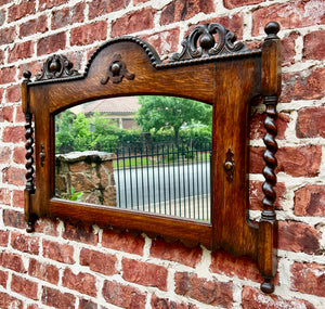 Antique English Mirror Rectangular Barley Twist Post Jacobean Oak 1930's