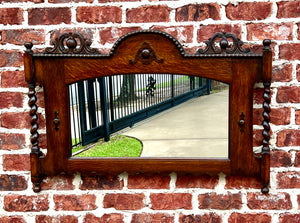 Antique English Mirror Rectangular Barley Twist Post Jacobean Oak 1930's