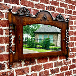 Antique English Mirror Rectangular Barley Twist Post Jacobean Oak 1930's