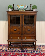 Load image into Gallery viewer, Antique English Jacobean Bookcase Bookshelf Cabinet Double Glass Door Oak c1930s