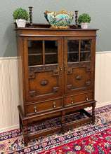 Load image into Gallery viewer, Antique English Jacobean Bookcase Bookshelf Cabinet Double Glass Door Oak c1930s