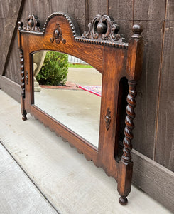 Antique English Mirror Rectangular Barley Twist Post Jacobean Oak 1930's