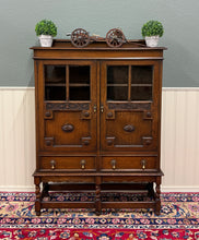 Load image into Gallery viewer, Antique English Jacobean Bookcase Bookshelf Cabinet Double Glass Door Oak c1930s