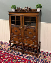 Load image into Gallery viewer, Antique English Jacobean Bookcase Bookshelf Cabinet Double Glass Door Oak c1930s