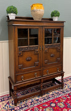 Load image into Gallery viewer, Antique English Jacobean Bookcase Bookshelf Cabinet Double Glass Door Oak c1930s