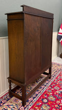 Load image into Gallery viewer, Antique English Jacobean Bookcase Bookshelf Cabinet Double Glass Door Oak c1930s