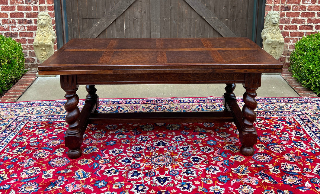 Antique English Dining Table Draw Leaf Table Barley Twist Oak Breakfast c. 1930s