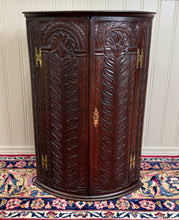 Load image into Gallery viewer, Antique English Corner Cabinet Carved Oak Hanging Wall Cabinet Storage 19C