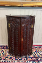 Load image into Gallery viewer, Antique English Corner Cabinet Carved Oak Hanging Wall Cabinet Storage 19C