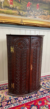Load image into Gallery viewer, Antique English Corner Cabinet Carved Oak Hanging Wall Cabinet Storage 19C
