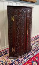 Load image into Gallery viewer, Antique English Corner Cabinet Carved Oak Hanging Wall Cabinet Storage 19C