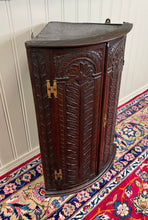 Load image into Gallery viewer, Antique English Corner Cabinet Carved Oak Hanging Wall Cabinet Storage 19C