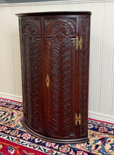 Load image into Gallery viewer, Antique English Corner Cabinet Carved Oak Hanging Wall Cabinet Storage 19C
