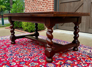 Antique English Dining Table Draw Leaf Table Barley Twist Oak Breakfast c. 1930s