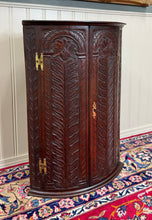 Load image into Gallery viewer, Antique English Corner Cabinet Carved Oak Hanging Wall Cabinet Storage 19C