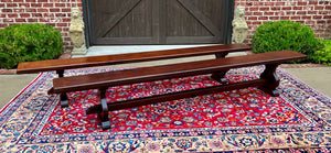 Antique French Farmhouse Benches PAIR Trestle Oak Farm Table Banquette 110" LONG