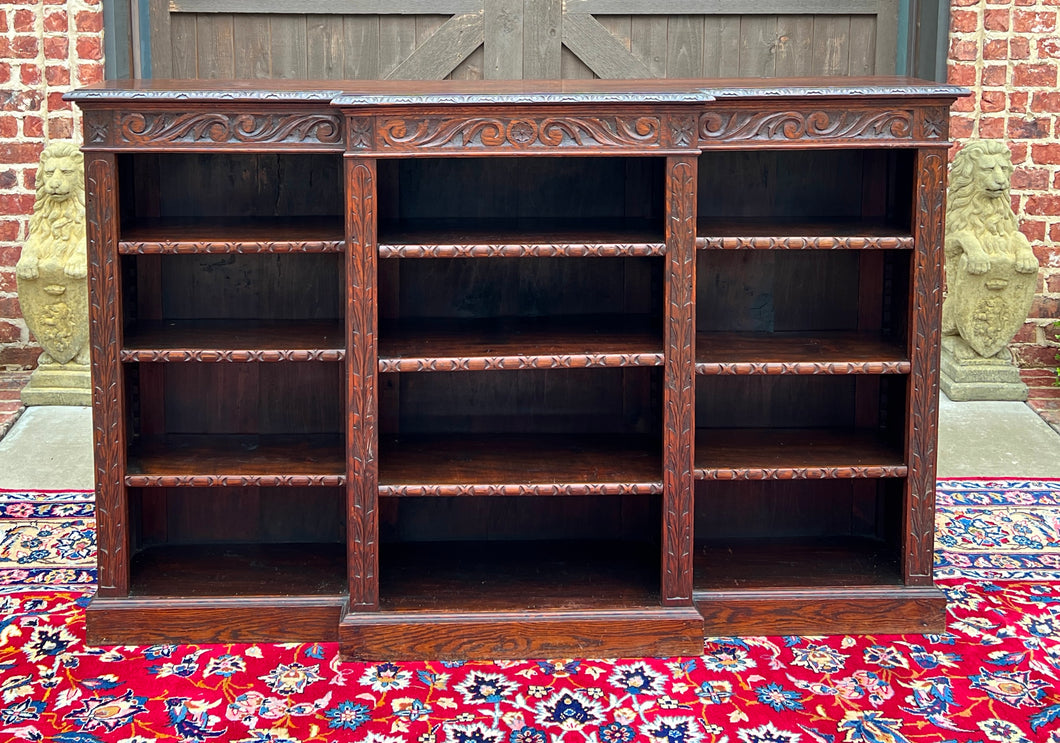 Antique English Bookcase Stepback Bookshelf Display Cabinet Oak c. 1900s