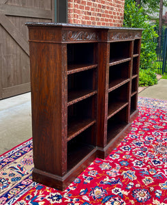 Antique English Bookcase Stepback Bookshelf Display Cabinet Oak c. 1900s