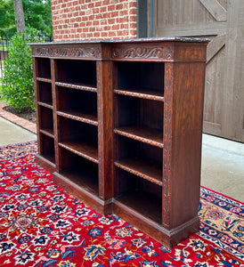 Antique English Bookcase Stepback Bookshelf Display Cabinet Oak c. 1900s