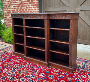 Antique English Bookcase Stepback Bookshelf Display Cabinet Oak c. 1900s