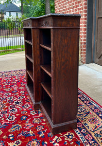 Antique English Bookcase Stepback Bookshelf Display Cabinet Oak c. 1900s