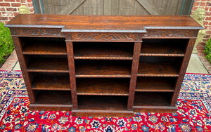 Antique English Bookcase Stepback Bookshelf Display Cabinet Oak c. 1900s