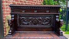 Load image into Gallery viewer, Antique French Monks Bench Settee Entry Petite Renaissance Revival Walnut c1870s