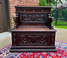 Load image into Gallery viewer, Antique French Monks Bench Settee Entry Petite Renaissance Revival Walnut c1870s