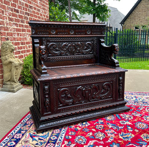 Antique French Monks Bench Settee Entry Petite Renaissance Revival Walnut c1870s