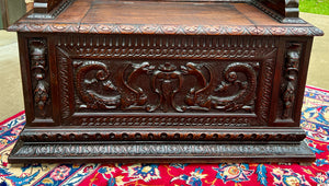 Antique French Monks Bench Settee Entry Petite Renaissance Revival Walnut c1870s