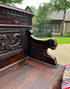 Antique French Monks Bench Settee Entry Petite Renaissance Revival Walnut c1870s