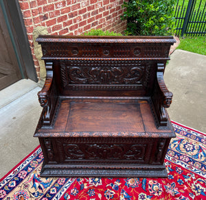 Antique French Monks Bench Settee Entry Petite Renaissance Revival Walnut c1870s