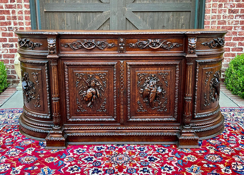 Antique French Hunt Sideboard Buffet Server Renaissance Revival Oak 19th Superb!