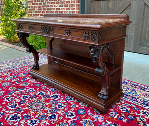 Antique French Gothic Server Sideboard Console Table 2-Tier Walnut Marble Top