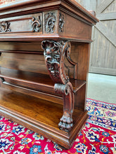 Load image into Gallery viewer, Antique French Gothic Server Sideboard Console Table 2-Tier Walnut Marble Top