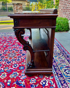 Antique French Gothic Server Sideboard Console Table 2-Tier Walnut Marble Top